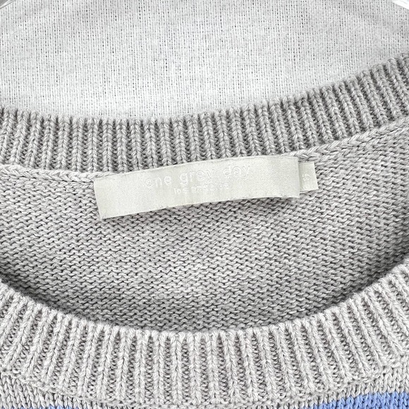 ONE GREY DAY Sweater Women Small Gray Crew Neck Oversized Cotton Pullover Stripe - Picture 7 of 10